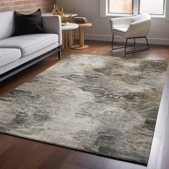 Taupe And Gray Abstract Washable Area Rug With UV Protection Photo 3