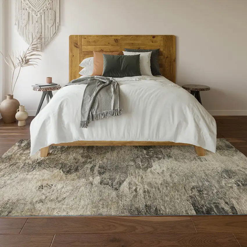 Taupe And Gray Abstract Washable Area Rug With UV Protection Photo 4