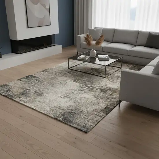 Taupe And Gray Abstract Washable Area Rug With UV Protection Photo 2