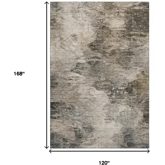 Taupe And Gray Abstract Washable Area Rug With UV Protection Photo 6