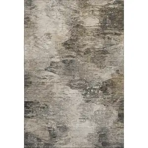 Photo of Taupe And Gray Abstract Washable Area Rug With UV Protection