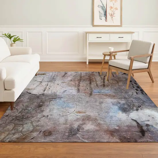 Taupe And Gray Abstract Washable Area Rug With UV Protection Photo 6