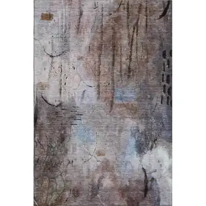 Photo of Taupe And Gray Abstract Washable Area Rug With UV Protection