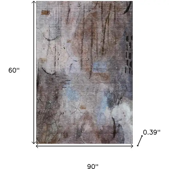 Taupe And Gray Abstract Washable Area Rug With UV Protection Photo 9