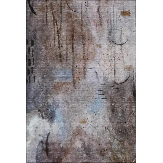 Taupe And Gray Abstract Washable Area Rug With UV Protection Photo 4