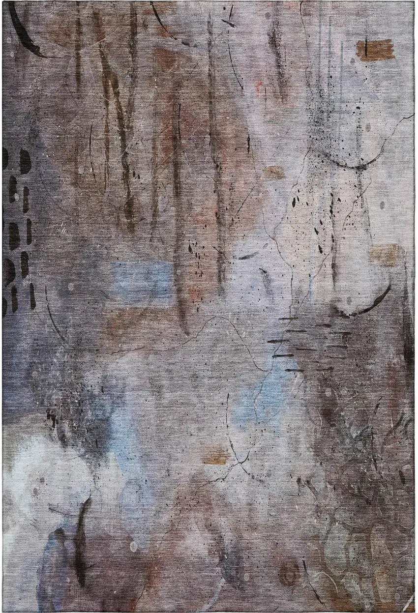 Taupe And Gray Abstract Washable Area Rug With UV Protection Photo 4