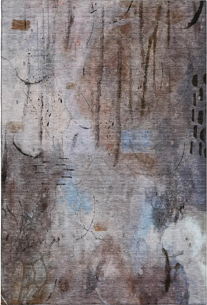 Taupe And Gray Abstract Washable Area Rug With UV Protection Photo 1