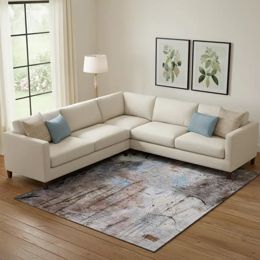 Taupe And Gray Abstract Washable Area Rug With UV Protection Photo 2
