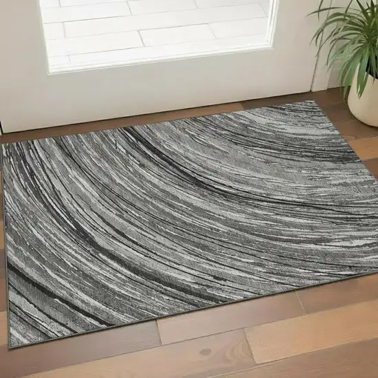 Taupe And Gray Abstract Washable Area Rug With UV Protection Photo 2