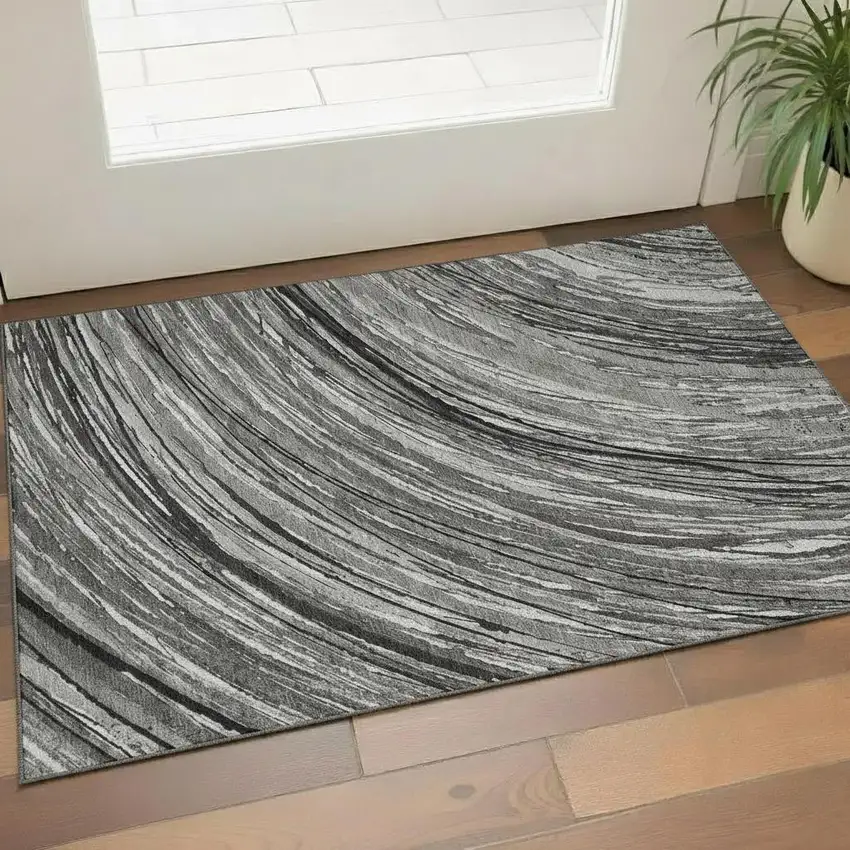 Taupe And Gray Abstract Washable Area Rug With UV Protection Photo 2