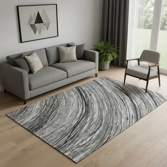 Taupe And Gray Abstract Washable Area Rug With UV Protection Photo 2