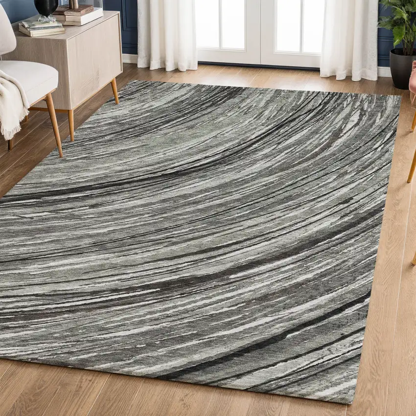 Taupe And Gray Abstract Washable Area Rug With UV Protection Photo 5