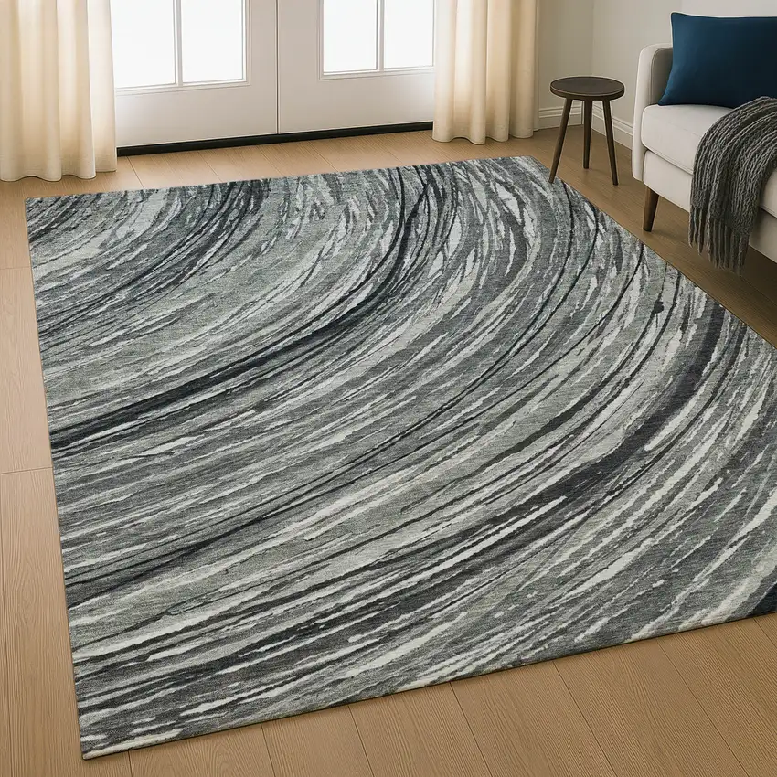 Taupe And Gray Abstract Washable Area Rug With UV Protection Photo 5