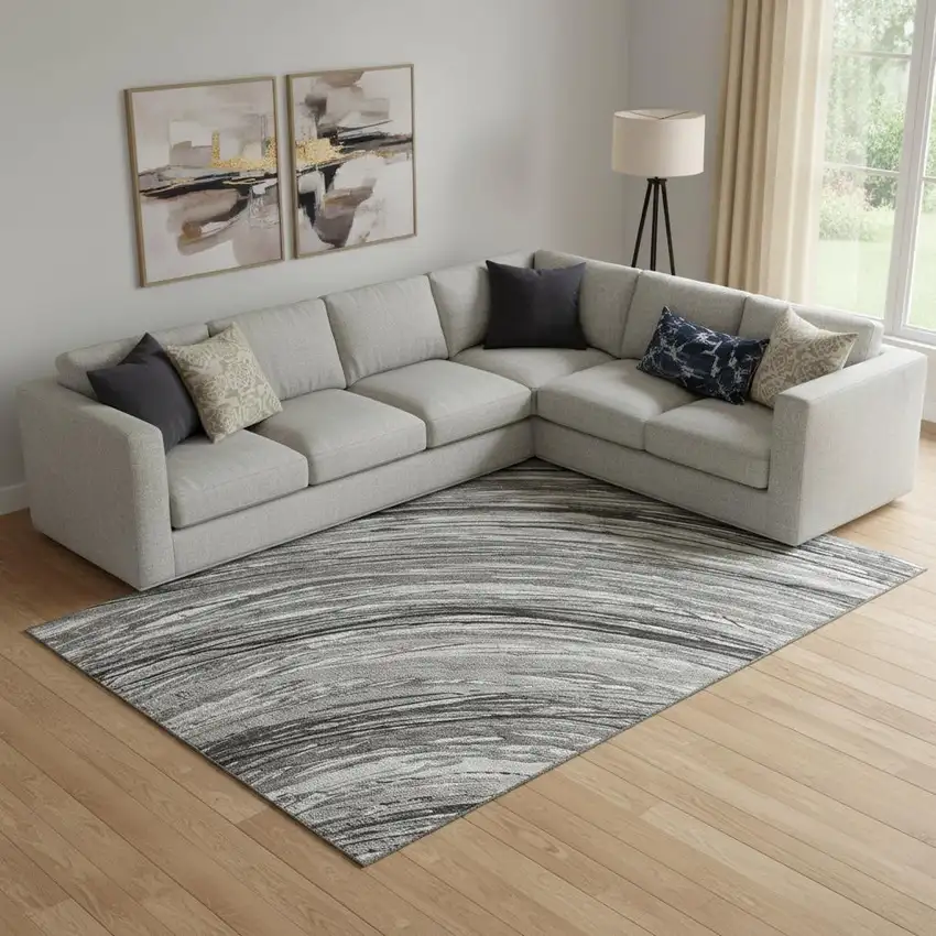 Taupe And Gray Abstract Washable Area Rug With UV Protection Photo 2