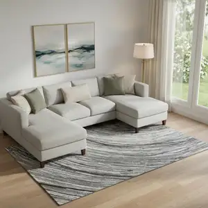 Photo of Taupe And Gray Abstract Washable Area Rug With UV Protection