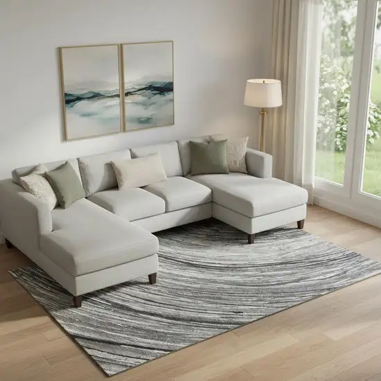 Taupe And Gray Abstract Washable Area Rug With UV Protection Photo 2