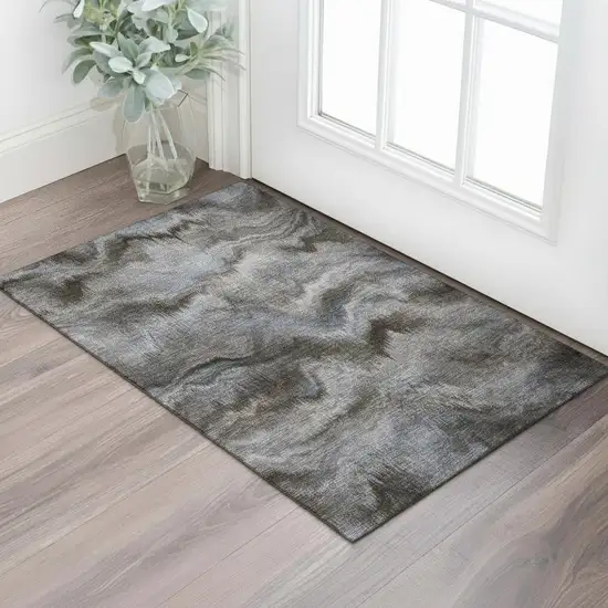 Taupe And Gray Abstract Washable Area Rug With UV Protection Photo 2