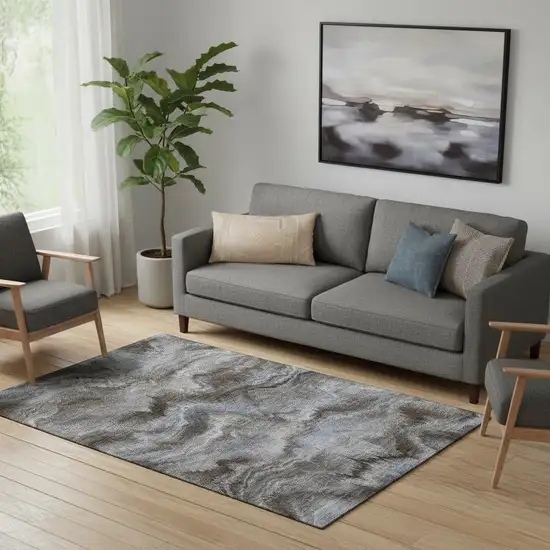 Taupe And Gray Abstract Washable Area Rug With UV Protection Photo 2