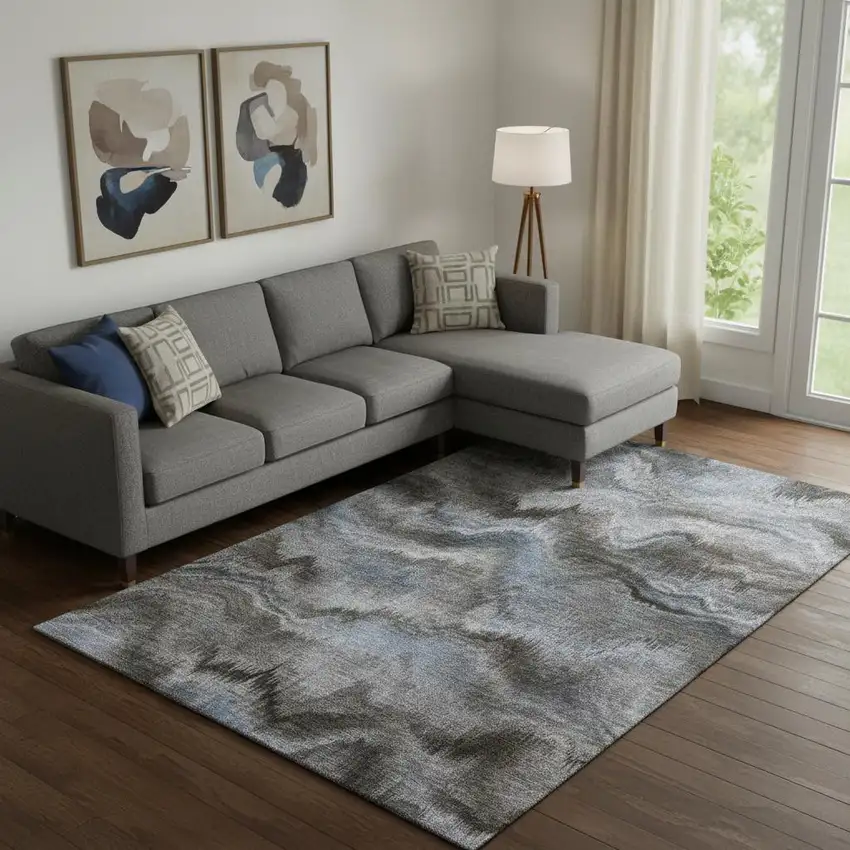Taupe And Gray Abstract Washable Area Rug With UV Protection Photo 2