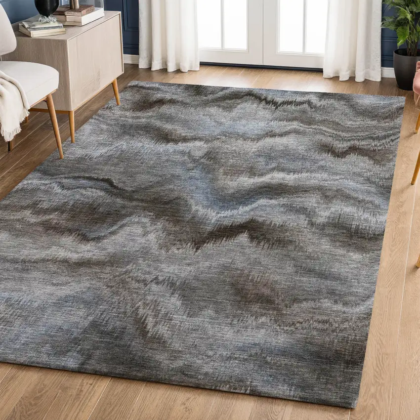 Taupe And Gray Abstract Washable Area Rug With UV Protection Photo 6