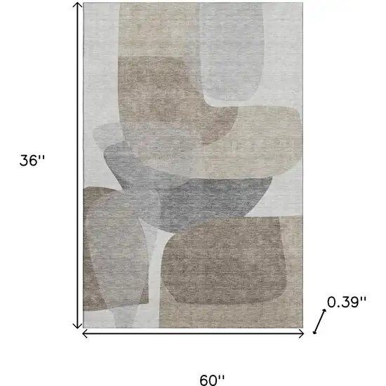 Taupe And Gray Abstract Washable Area Rug With UV Protection Photo 9