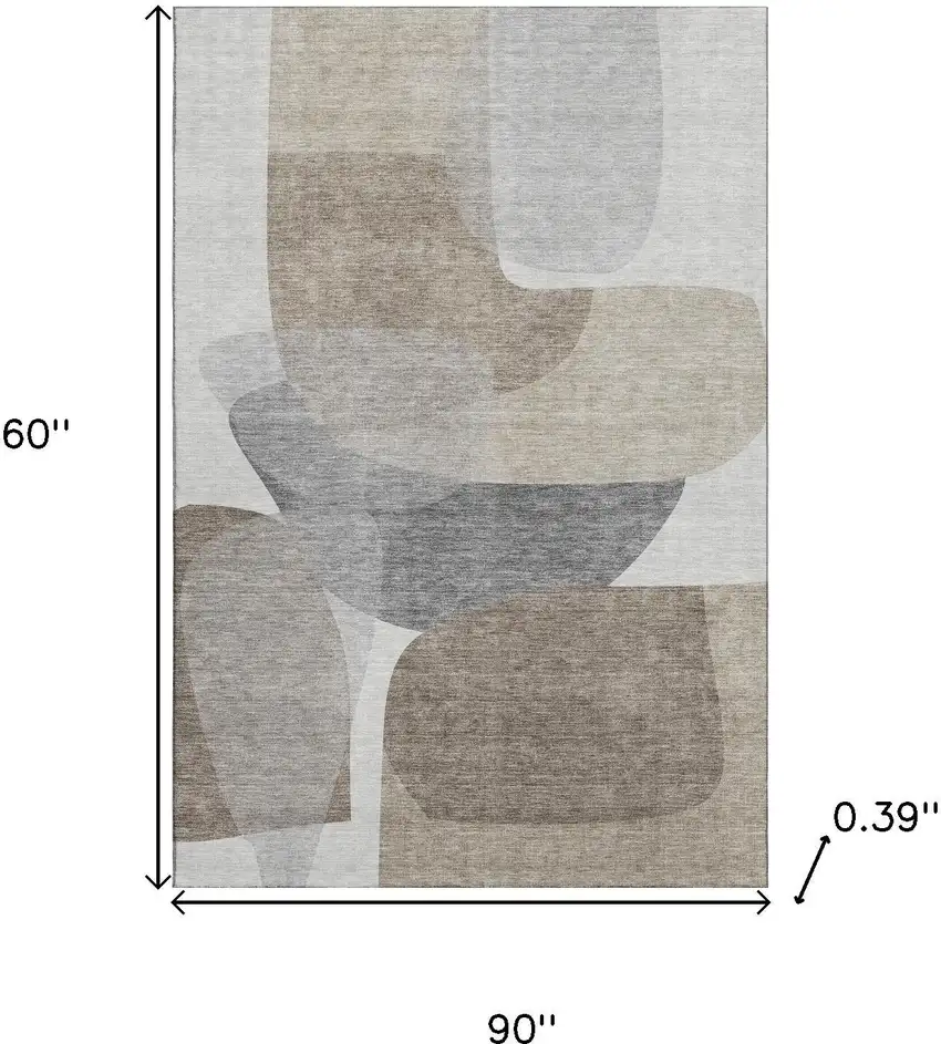 Taupe And Gray Abstract Washable Area Rug With UV Protection Photo 9