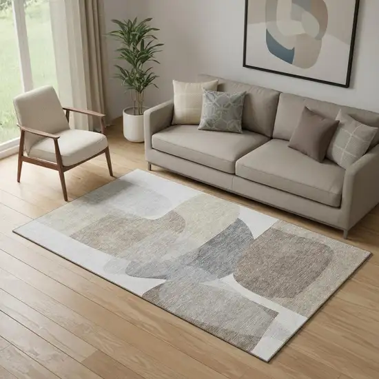 Taupe And Gray Abstract Washable Area Rug With UV Protection Photo 2