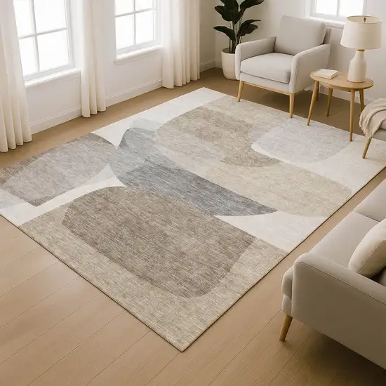 Taupe And Gray Abstract Washable Area Rug With UV Protection Photo 6