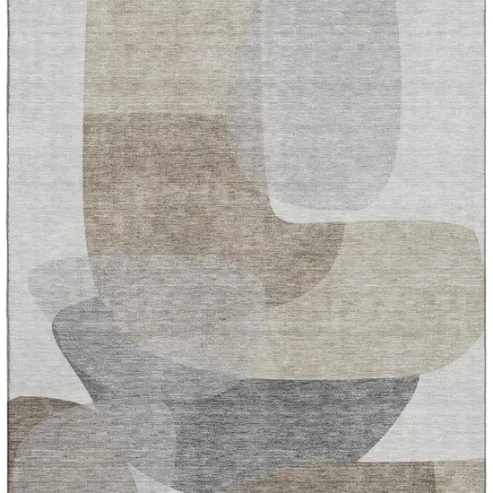 Taupe And Gray Abstract Washable Area Rug With UV Protection Photo 4