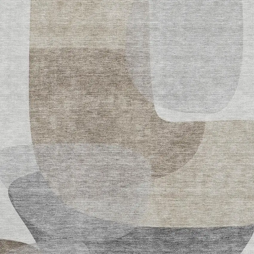 Taupe And Gray Abstract Washable Area Rug With UV Protection Photo 3