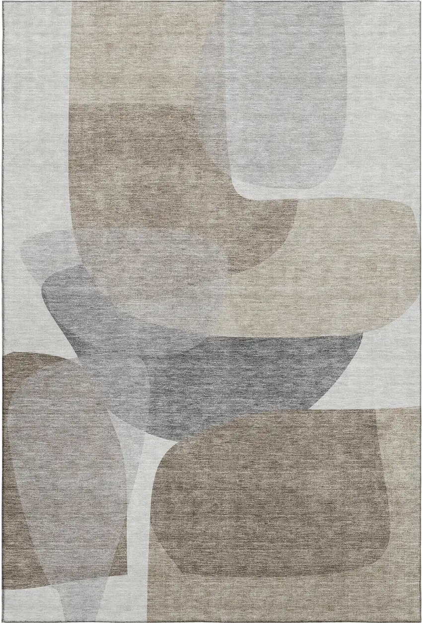 Taupe And Gray Abstract Washable Area Rug With UV Protection Photo 1
