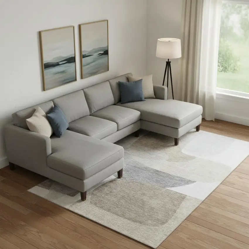 Taupe And Gray Abstract Washable Area Rug With UV Protection Photo 2