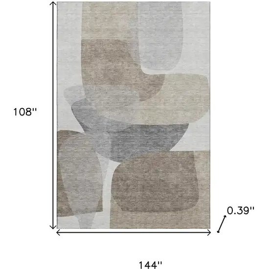 Taupe And Gray Abstract Washable Area Rug With UV Protection Photo 9