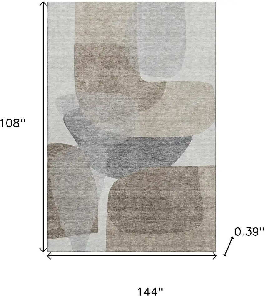Taupe And Gray Abstract Washable Area Rug With UV Protection Photo 9