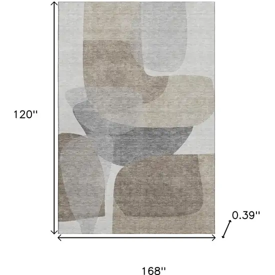 Taupe And Gray Abstract Washable Area Rug With UV Protection Photo 9