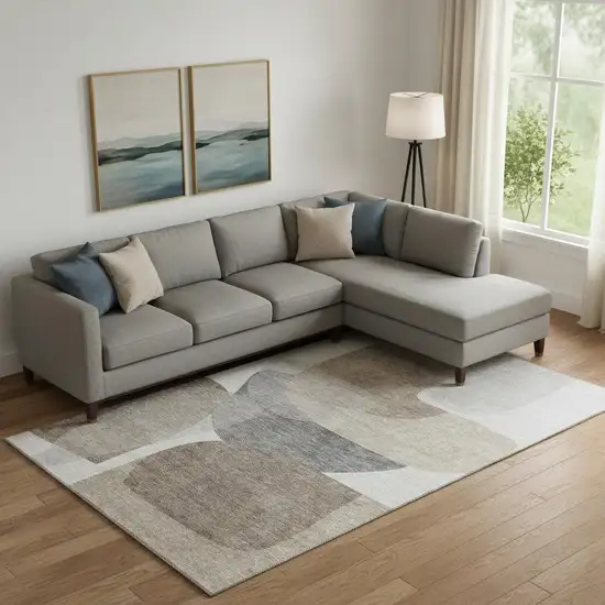 Taupe And Gray Abstract Washable Area Rug With UV Protection Photo 2