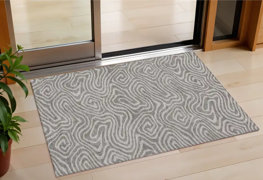 Taupe And Gray Abstract Washable Indoor Outdoor Area Rug Photo 1