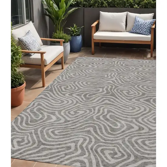 Taupe And Gray Abstract Washable Indoor Outdoor Area Rug Photo 1