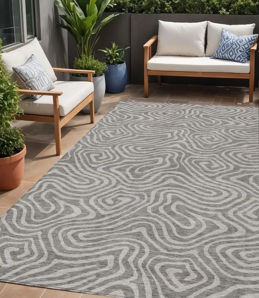 Taupe And Gray Abstract Washable Indoor Outdoor Area Rug Photo 1