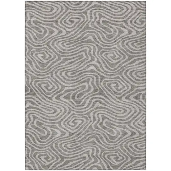 Taupe And Gray Abstract Washable Indoor Outdoor Area Rug Photo 2