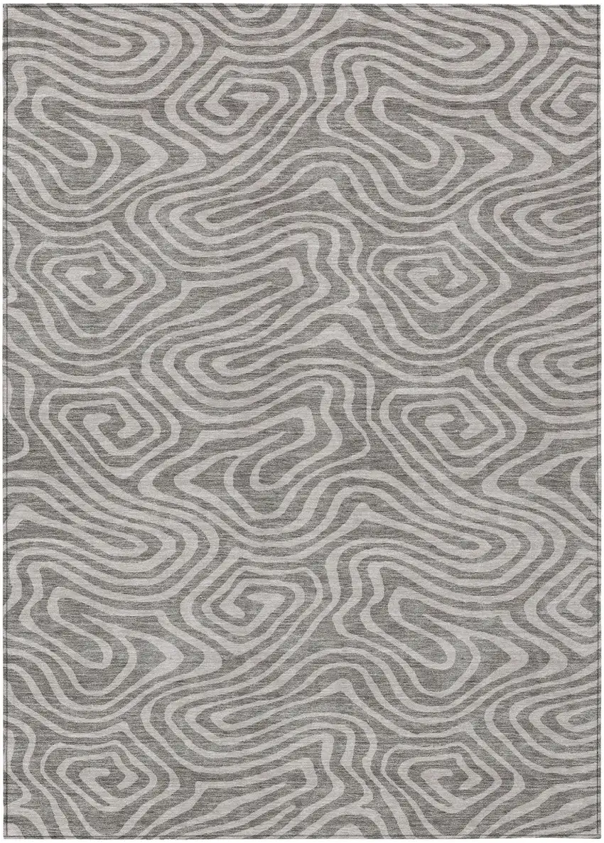 Taupe And Gray Abstract Washable Indoor Outdoor Area Rug Photo 2