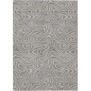 Photo of Taupe And Gray Abstract Washable Indoor Outdoor Area Rug