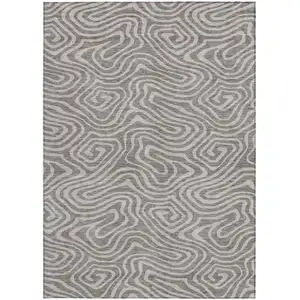 Photo of Taupe And Gray Abstract Washable Indoor Outdoor Area Rug