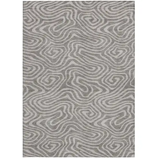 Taupe And Gray Abstract Washable Indoor Outdoor Area Rug Photo 7