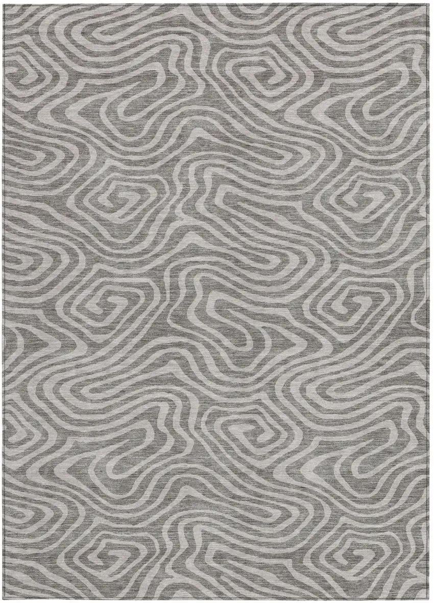 Taupe And Gray Abstract Washable Indoor Outdoor Area Rug Photo 7