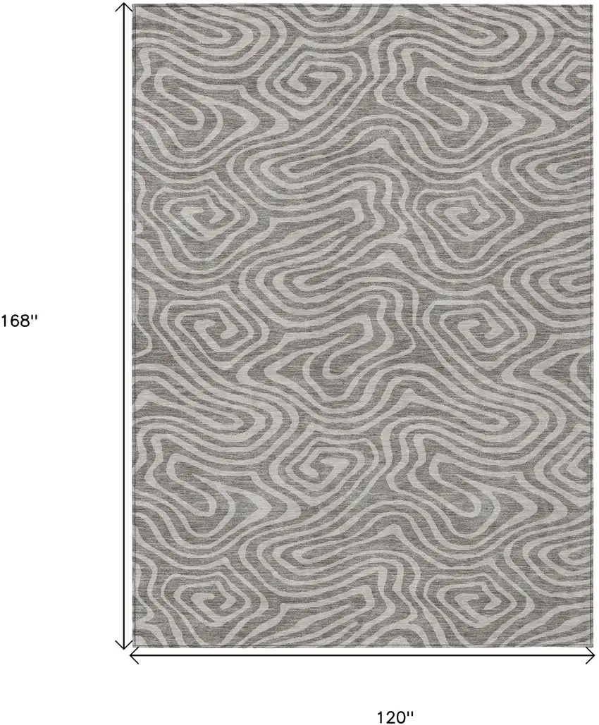 Taupe And Gray Abstract Washable Indoor Outdoor Area Rug Photo 3