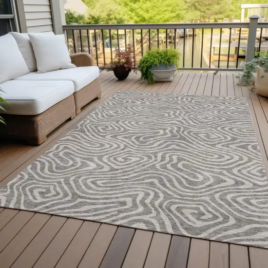 Taupe And Gray Abstract Washable Indoor Outdoor Area Rug Photo 8