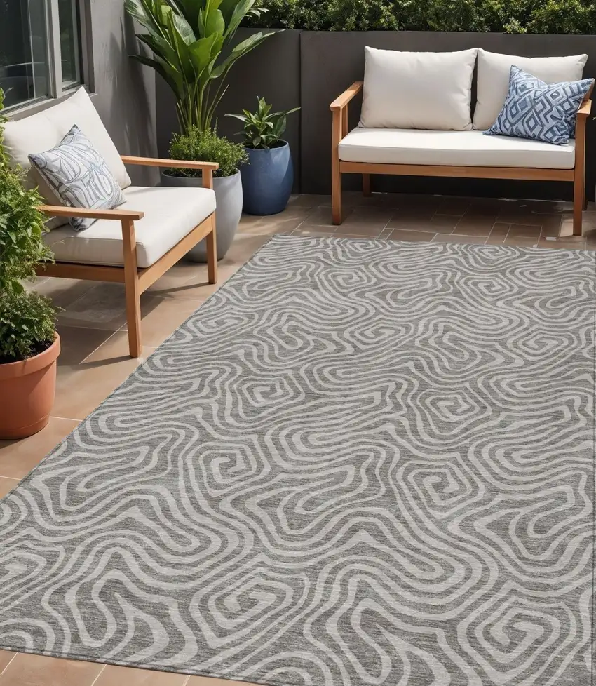 Taupe And Gray Abstract Washable Indoor Outdoor Area Rug Photo 1