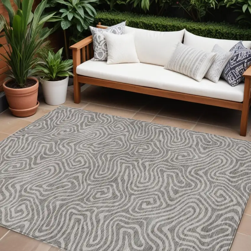 Taupe And Gray Abstract Washable Indoor Outdoor Area Rug Photo 1