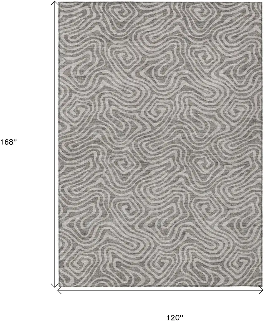 Taupe And Gray Abstract Washable Indoor Outdoor Area Rug Photo 3